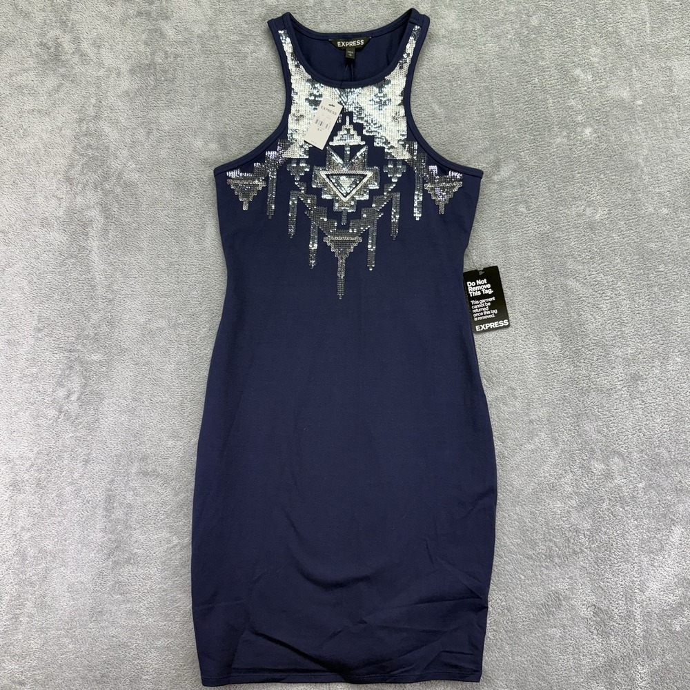 EXPRESS ~Woman Size S~‎ Navy Blue Sequin Mini Dress Sleeveless NWT